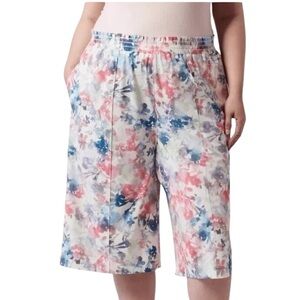 Athleta Savannah Travel Floral Print Wide-Leg Bermuda Shorts 2X Multicolour